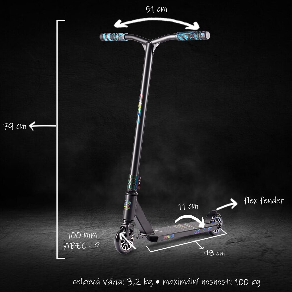 SKITT Freestyle koloběžka Spike Black Rainbow parametry
